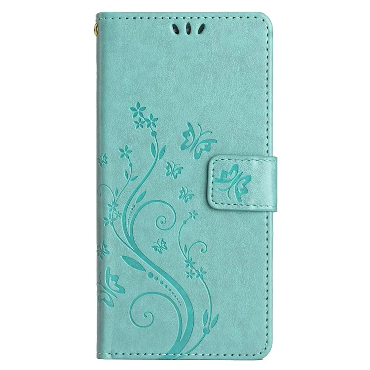 Per Google Pixel 8 Phone Case Custodia in pelle con chiusura a libro, motivo farfalle e fiori stampato - Blu neonato