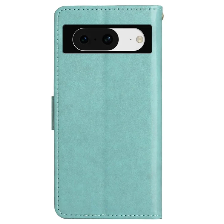 Per Google Pixel 8 Phone Case Custodia in pelle con chiusura a libro, motivo farfalle e fiori stampato - Blu neonato
