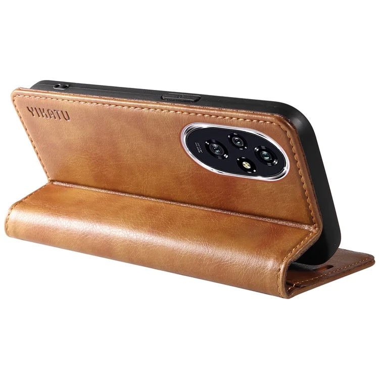 YIKATU YK-006 For Honor 200 5G Funda de Billetera Textura de Piel de Litchi Cubierta de Teléfono - Marrón