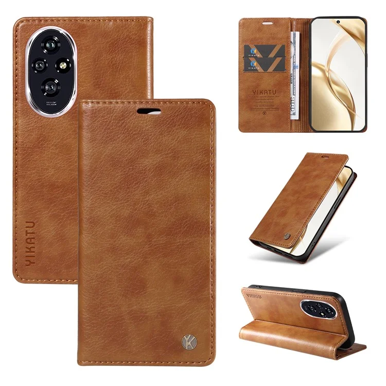 YIKATU YK-006 For Honor 200 5G Funda de Billetera Textura de Piel de Litchi Cubierta de Teléfono - Marrón