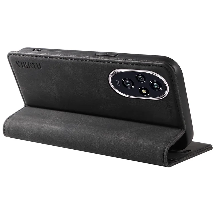 YIKATU YK-004 For Honor 200 5G Lederhülle Brieftasche Handyhülle Magnetverschluss - Schwarz