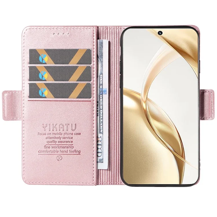 Funda para teléfono YIKATU YK-001 For Honor 200 5G de piel sintética con billetera - Oro rosa