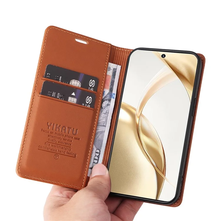 YIKATU YK-001 For Honor 200 5G Stand Case Magnetic Closure PU Leather Phone Cover - Brown