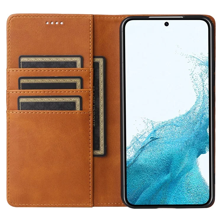 For Samsung Galaxy S22 5G Case Wallet Leather Flip Phone Cover RFID Blocking - Brown