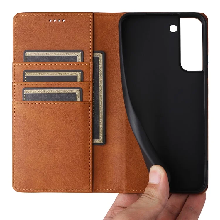 For Samsung Galaxy S22 5G Case Wallet Leather Flip Phone Cover RFID Blocking - Brown