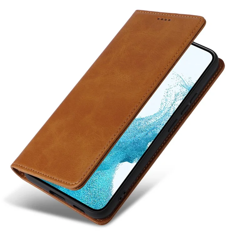 For Samsung Galaxy S22 5G Case Wallet Leather Flip Phone Cover RFID Blocking - Brown