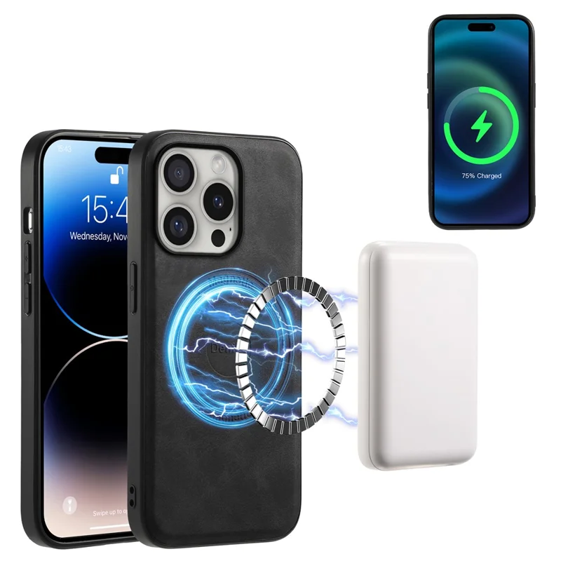 DENIOR D14 For iPhone 16 Pro Magnetic Case Detachable Card Holder Kickstand Phone Cover - Black