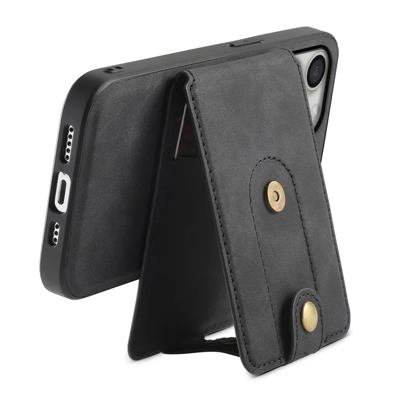 DENIOR D14 For iPhone 16 Pro Magnetic Case Detachable Card Holder Kickstand Phone Cover - Black