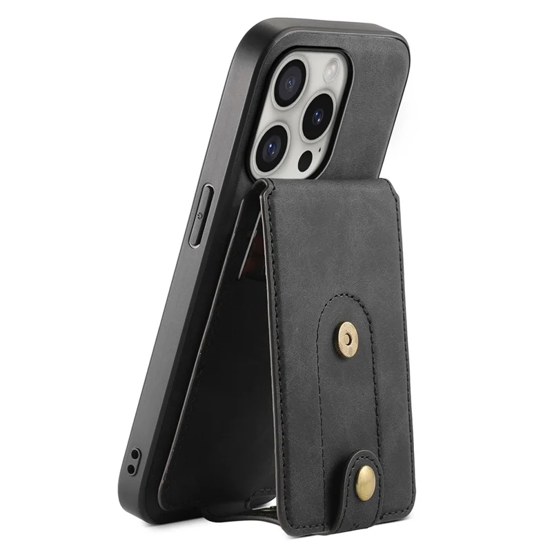 DENIOR D14 For iPhone 16 Pro Max Magnetic Case Leather+PC+TPU Phone Cover Card Bag - Black