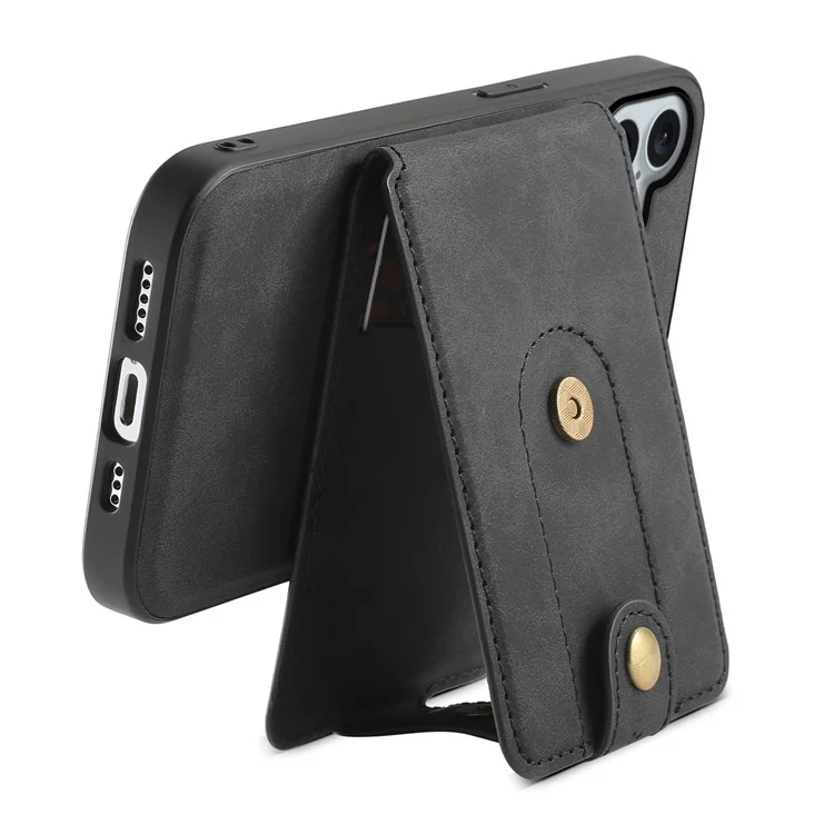 Футляр DENIOR D14 для iPhone 16 Plus, совместимый с MagSafe, с кармашком для карт, кожаная задняя панель - черный