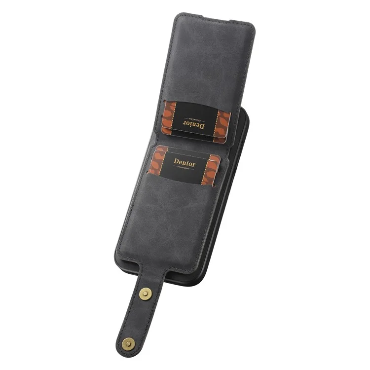Футляр DENIOR D14 для iPhone 16 Plus, совместимый с MagSafe, с кармашком для карт, кожаная задняя панель - черный