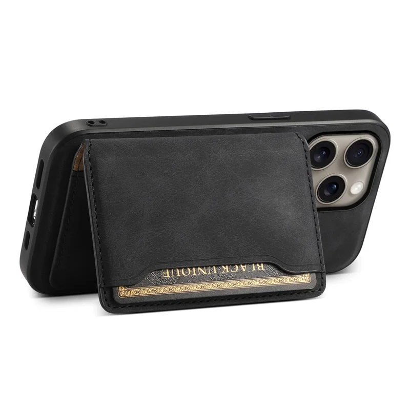 DENIOR D13 For iPhone 16 Pro Max Magnetic Case Leather Phone Back Cover Card Holder - Black