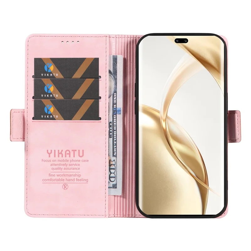 YIKATU YK-007 Pour Honor 200 Pro 5G Étui de téléphone portefeuille en cuir PU anti-rayures - Rose