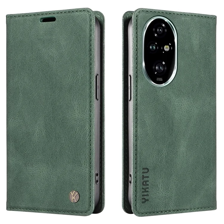 YIKATU YK-004 Pour Honor 200 Pro 5G Étui en Cuir Pochette Téléphone Fermeture Magnétique - Vert