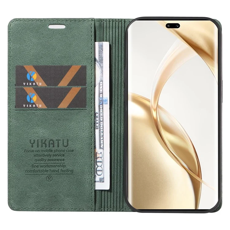 YIKATU YK-004 Pour Honor 200 Pro 5G Étui en Cuir Pochette Téléphone Fermeture Magnétique - Vert