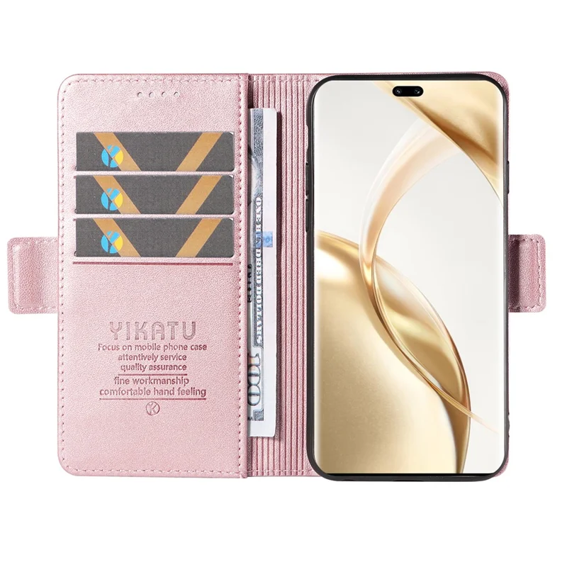 YIKATU YK-003 For Honor 200 Pro 5G Case PU Leather Phone Wallet Cover - Rose Gold