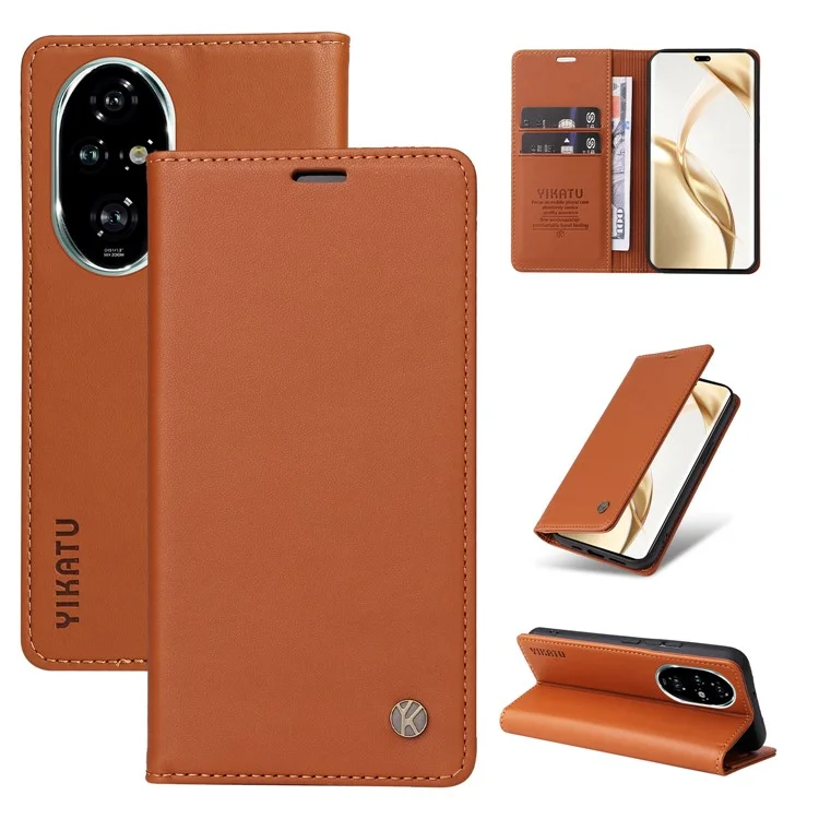 YIKATU YK-001 For Honor 200 Pro 5G Étui en cuir PU Portefeuille Support Anti-Chute - Marron