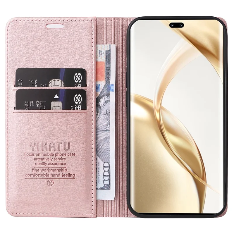 YIKATU YK-001 For Honor 200 Pro 5G PU Leather Wallet Stand Case Anti-Drop Cell Phone Cover - Rose Gold