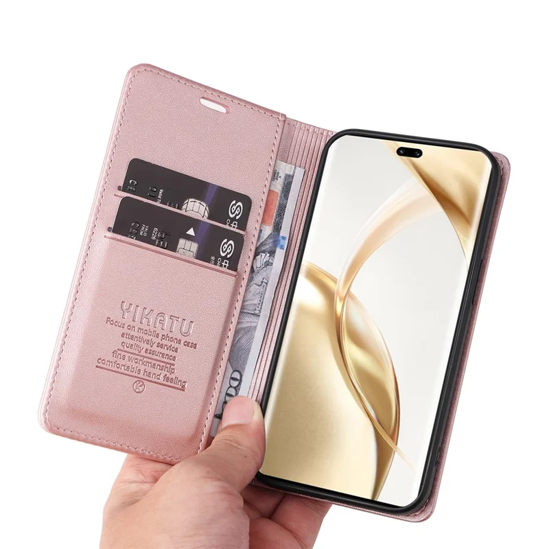 YIKATU YK-001 For Honor 200 Pro 5G PU Leather Wallet Stand Case Anti-Drop Cell Phone Cover - Rose Gold