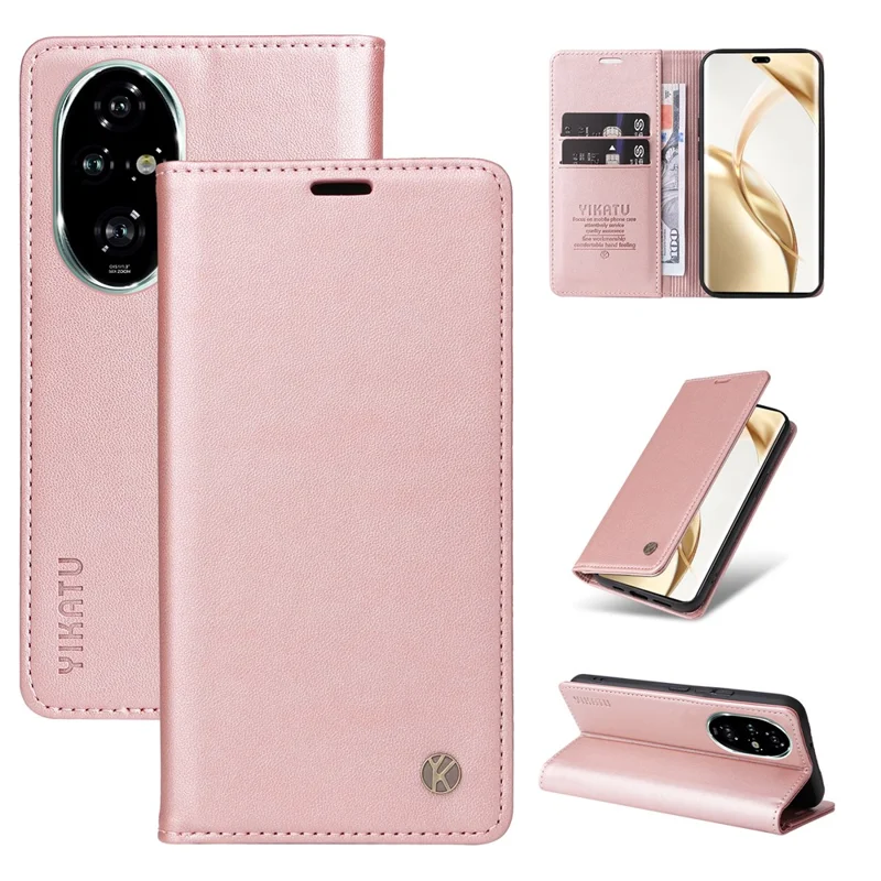 YIKATU YK-001 For Honor 200 Pro 5G PU Leather Wallet Stand Case Anti-Drop Cell Phone Cover - Rose Gold