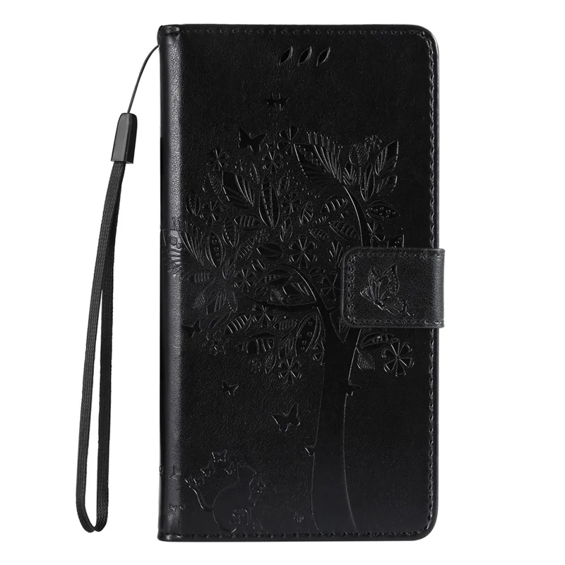 For Honor 200 Pro 5G Phone Case with Stand Cat Tree Pattern Leather Wallet Mobile Cover - Black