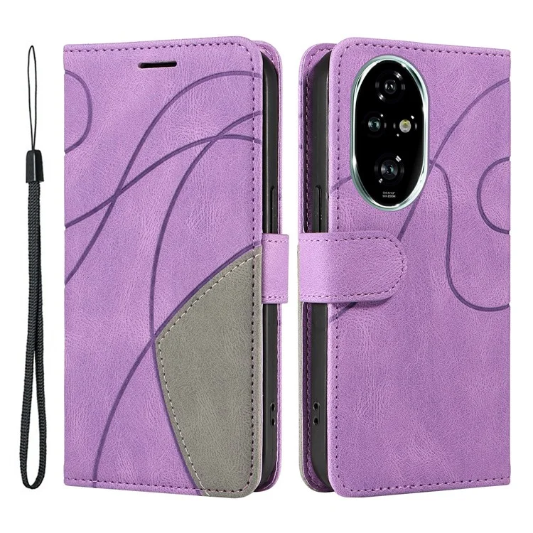 For Honor 200 Pro 5G Leather Case Wallet Stand Color Splicing Phone Cover - Light Purple
