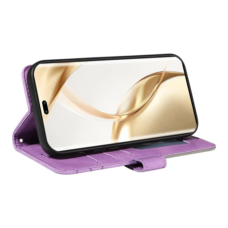 For Honor 200 Pro 5G Leather Case Wallet Stand Color Splicing Phone Cover - Light Purple