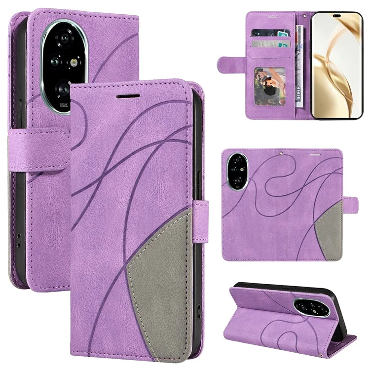 For Honor 200 Pro 5G Leather Case Wallet Stand Color Splicing Phone Cover - Light Purple