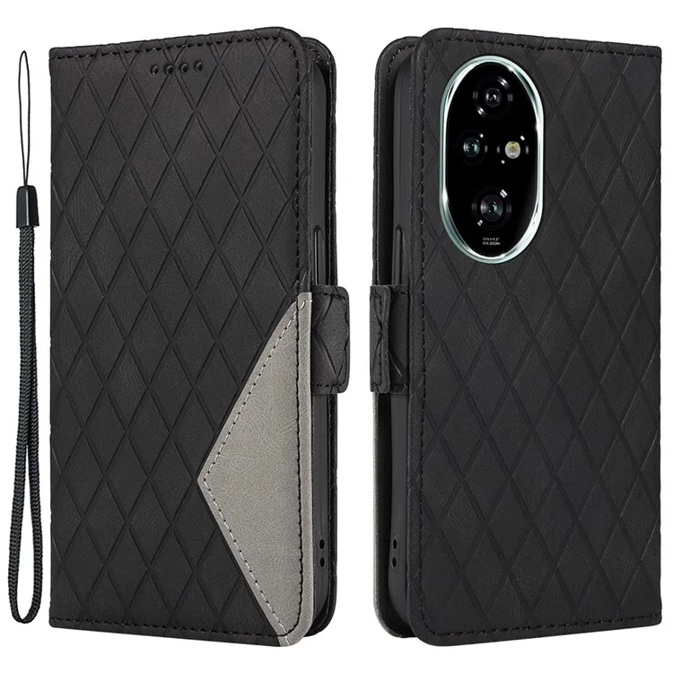 Para o Honor 200 Pro 5G Case Rhombus Imprint Leather Flip Wallet Phone Cover - Preto