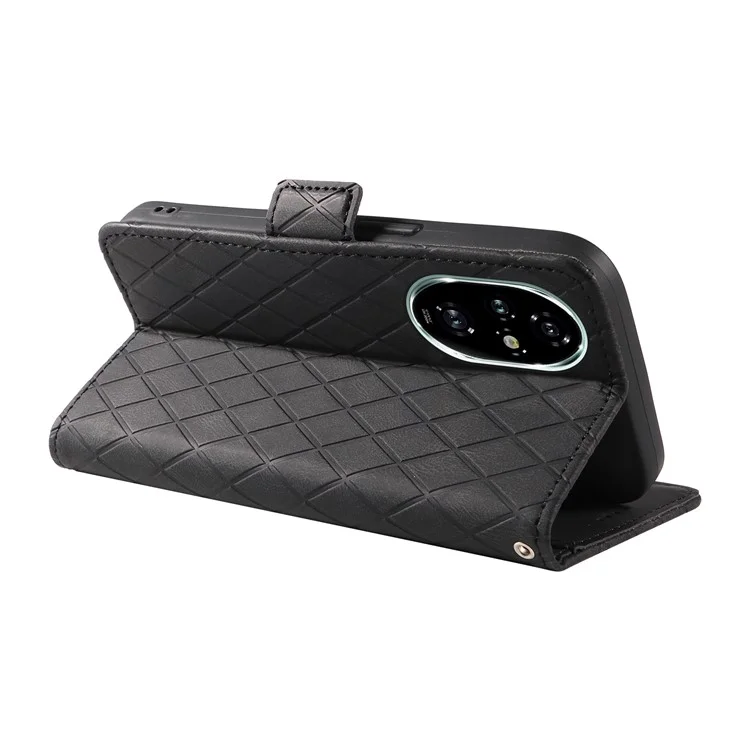 Para o Honor 200 Pro 5G Case Rhombus Imprint Leather Flip Wallet Phone Cover - Preto