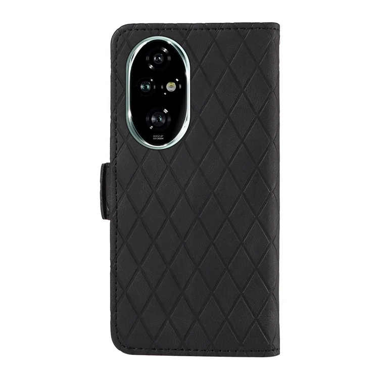 Para o Honor 200 Pro 5G Case Rhombus Imprint Leather Flip Wallet Phone Cover - Preto