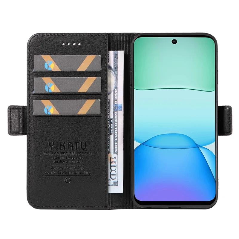 YIKATU YK-001 For Xiaomi Redmi 13 5G / 13 4G Wallet Case PU Leather Folio Flip Phone Cover - Black