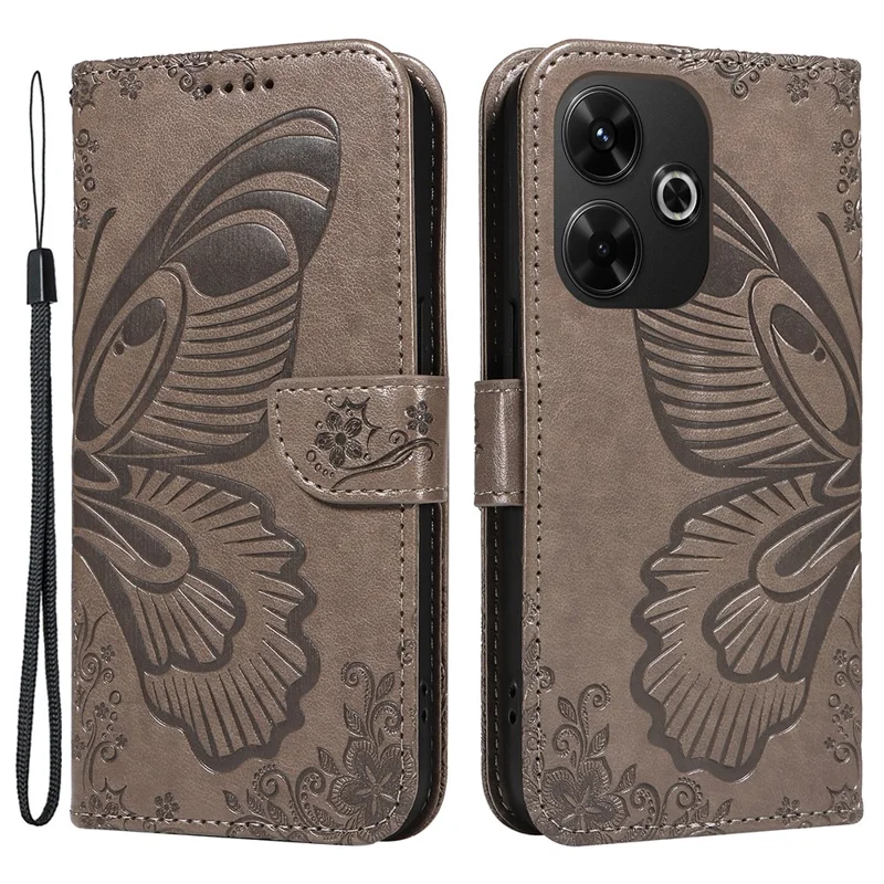 For Xiaomi Redmi 13 5G / 13 4G Case Butterfly Pattern Leather Phone Wallet Cover - Grey
