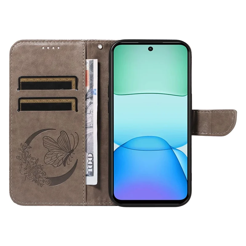 For Xiaomi Redmi 13 5G / 13 4G Case Butterfly Pattern Leather Phone Wallet Cover - Grey