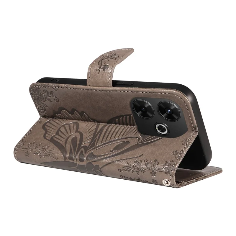 For Xiaomi Redmi 13 5G / 13 4G Case Butterfly Pattern Leather Phone Wallet Cover - Grey