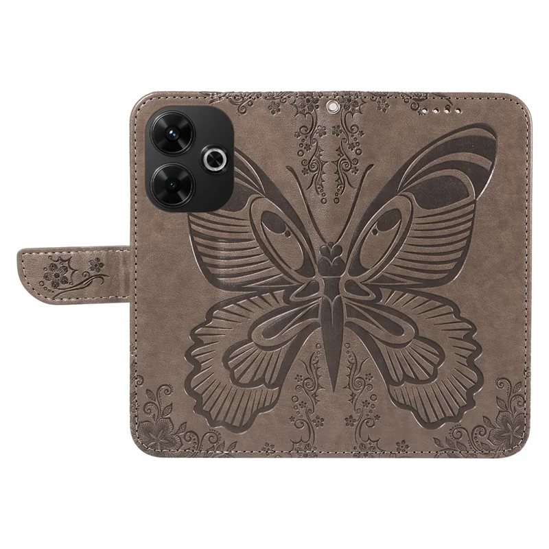 For Xiaomi Redmi 13 5G / 13 4G Case Butterfly Pattern Leather Phone Wallet Cover - Grey