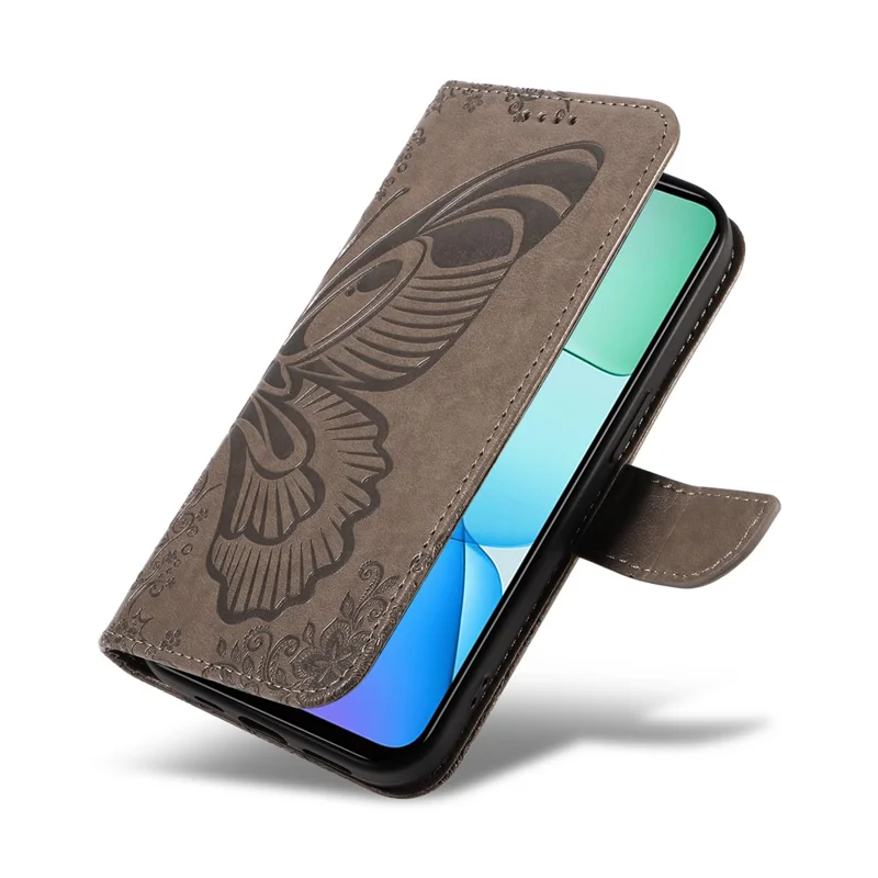 For Xiaomi Redmi 13 5G / 13 4G Case Butterfly Pattern Leather Phone Wallet Cover - Grey