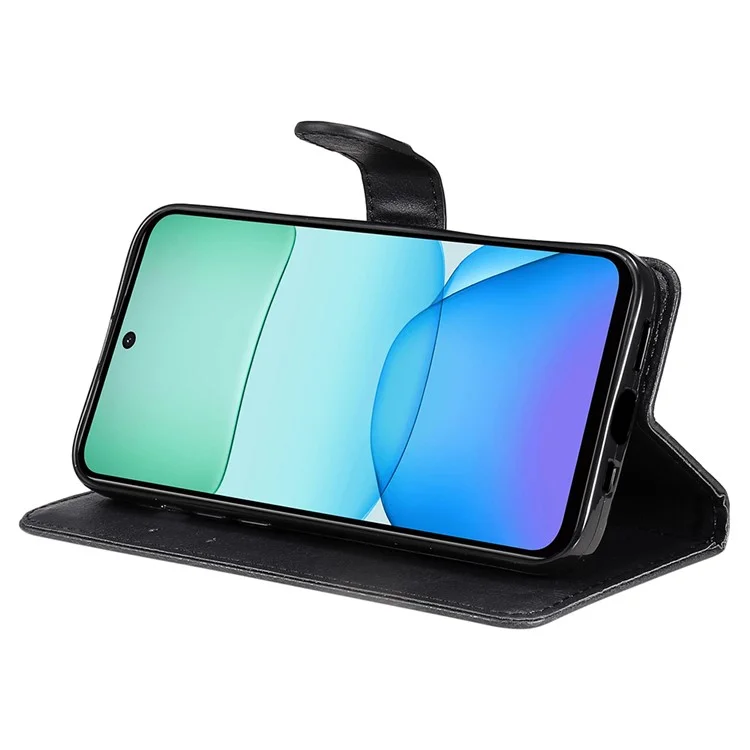 KT Leather Series-2 para Xiaomi Redmi 13 5G / 13 4G Funda de piel sintética con soporte y visualización del teléfono - Negro