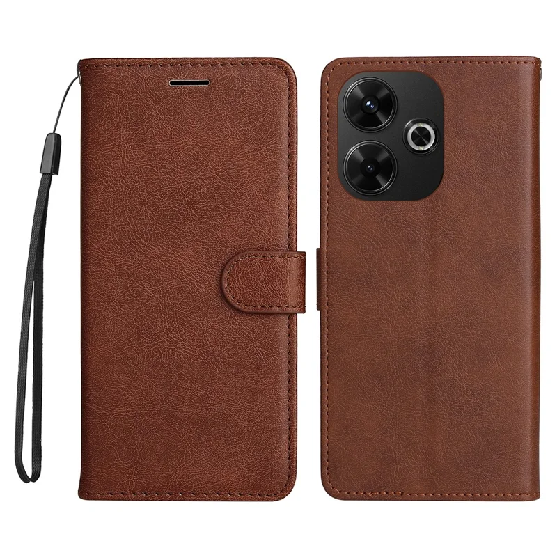 For Xiaomi Redmi 13 5G / 13 4G Case Solid Color Leather Mobile Cover Wallet Stand with Strap - Brown