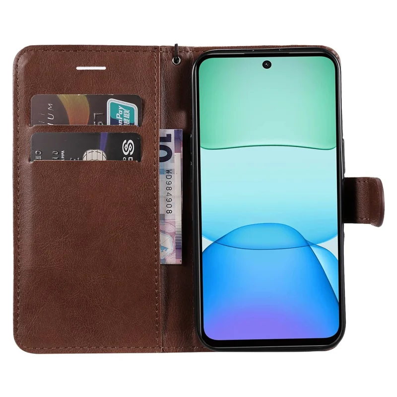 For Xiaomi Redmi 13 5G / 13 4G Case Solid Color Leather Mobile Cover Wallet Stand with Strap - Brown