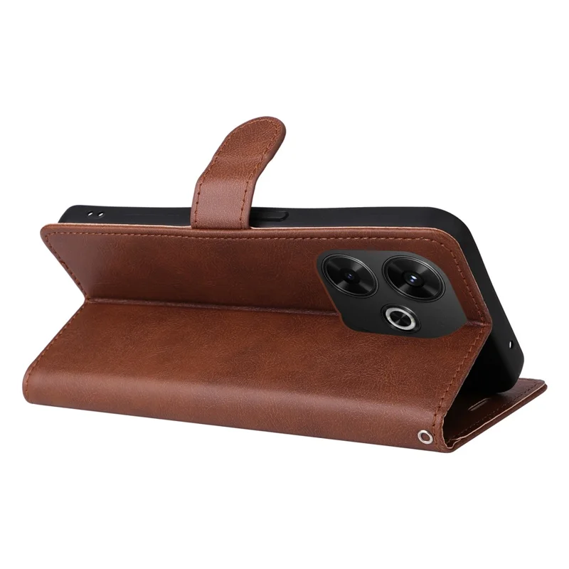 For Xiaomi Redmi 13 5G / 13 4G Case Solid Color Leather Mobile Cover Wallet Stand with Strap - Brown