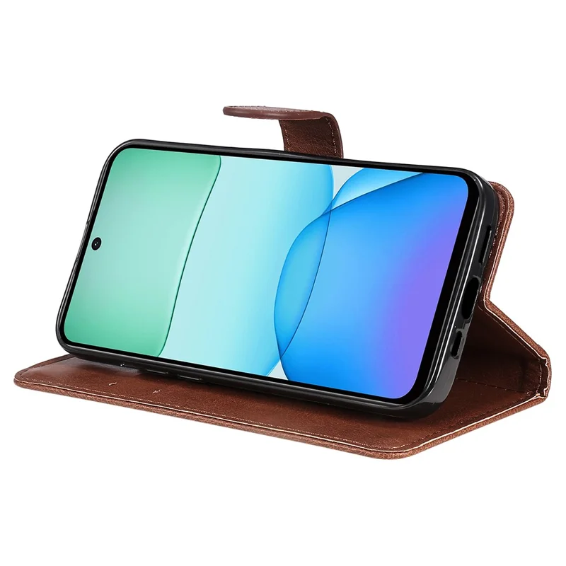 For Xiaomi Redmi 13 5G / 13 4G Case Solid Color Leather Mobile Cover Wallet Stand with Strap - Brown