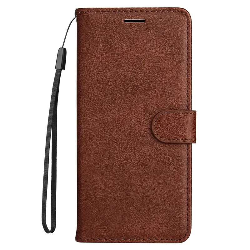 For Xiaomi Redmi 13 5G / 13 4G Case Solid Color Leather Mobile Cover Wallet Stand with Strap - Brown