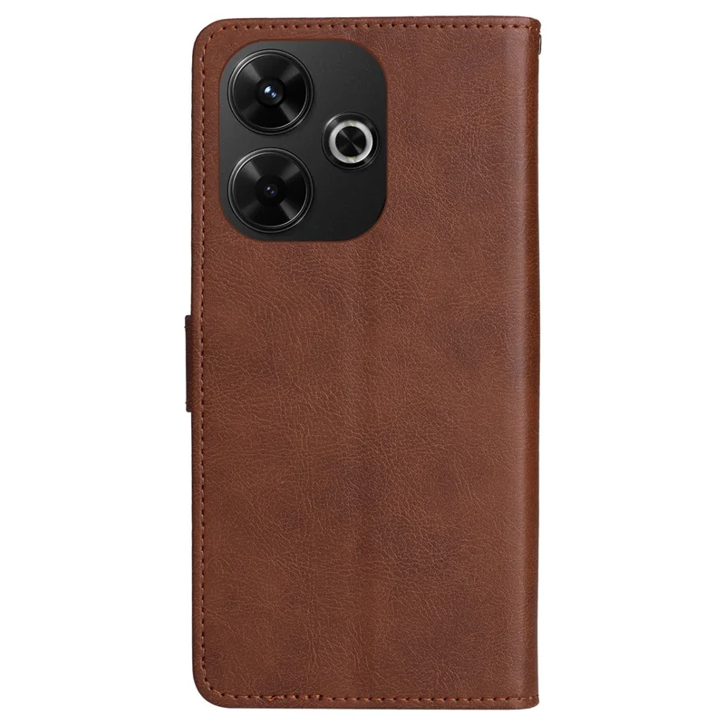 For Xiaomi Redmi 13 5G / 13 4G Case Solid Color Leather Mobile Cover Wallet Stand with Strap - Brown