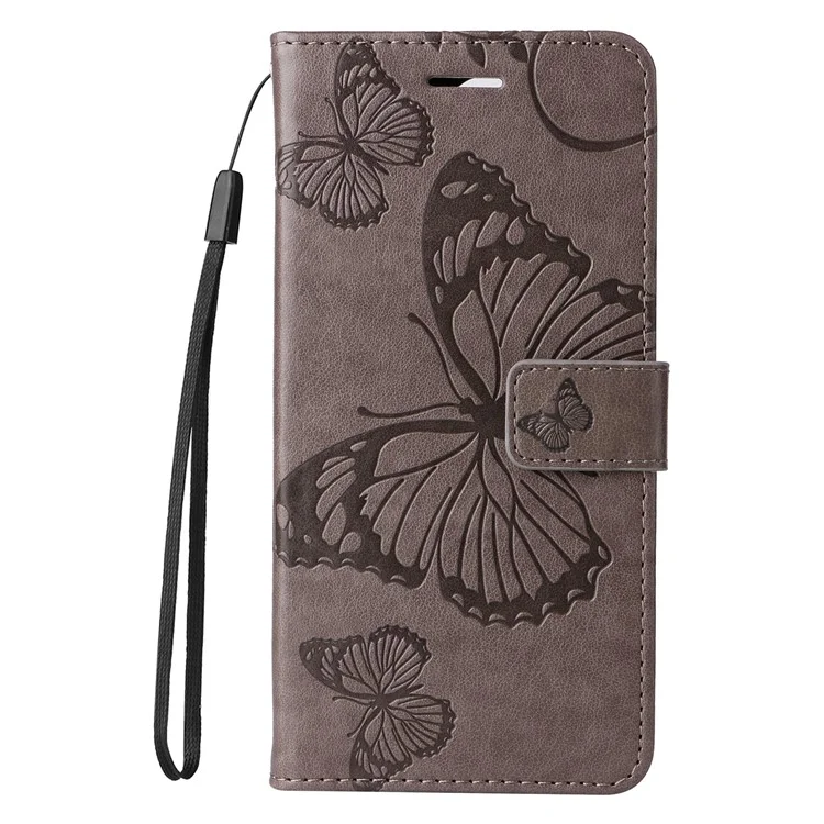 KT Imprinting Flower Series-2 Para Xiaomi Redmi 13 5G / 13 4G Funda Floral de Mariposa de Cuero con Soporte - Gris