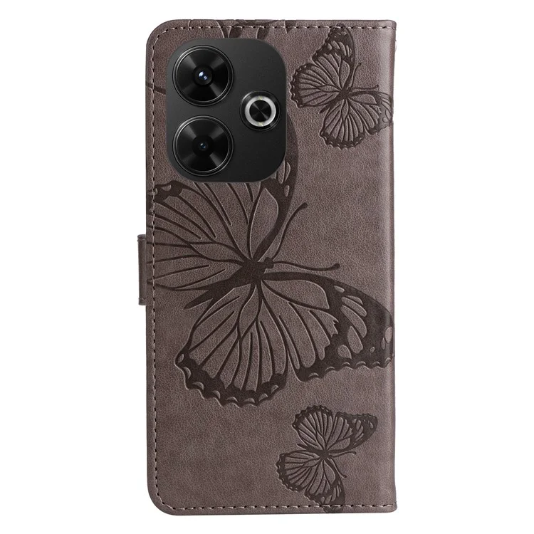 KT Imprinting Flower Series-2 Para Xiaomi Redmi 13 5G / 13 4G Funda Floral de Mariposa de Cuero con Soporte - Gris
