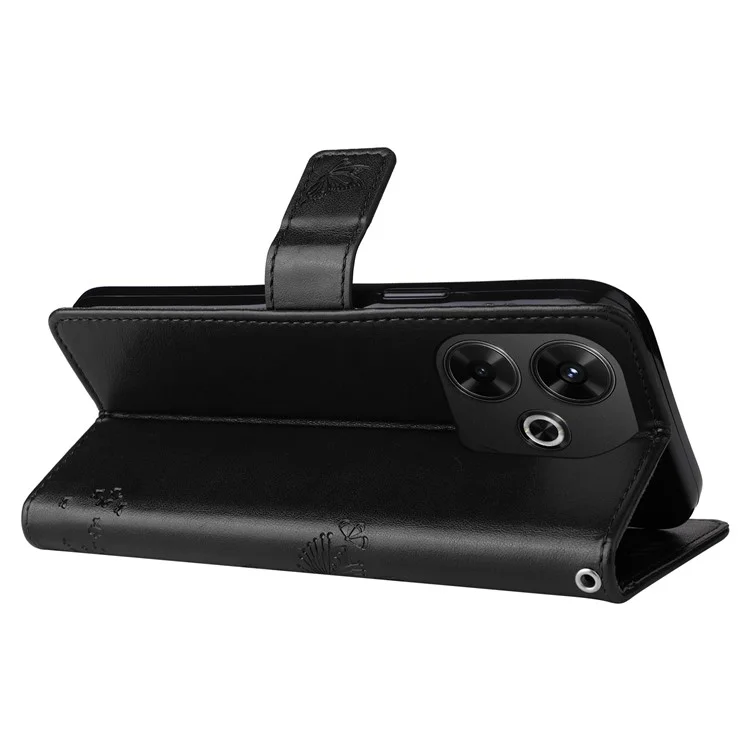 KT Imprinting Flower Series-3 Para Xiaomi Redmi 13 5G / 13 4G Estuche Cubierta de teléfono de cuero tipo billetera Patrón de árbol de gato - Negro