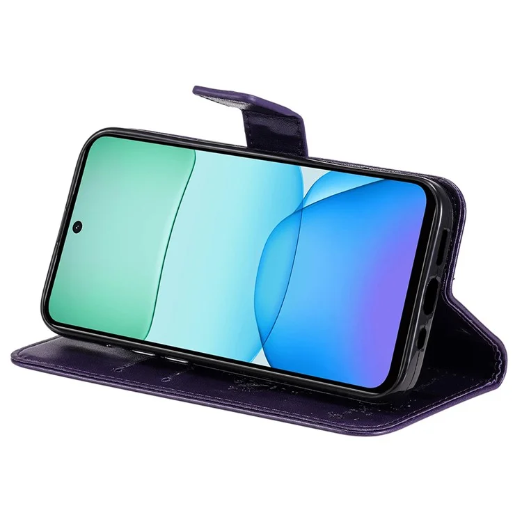 KT Imprinting Flower Series-3 Para Xiaomi Redmi 13 5G / 13 4G Estuche Cubierta de teléfono de cuero tipo billetera Patrón de árbol de gato - Negro