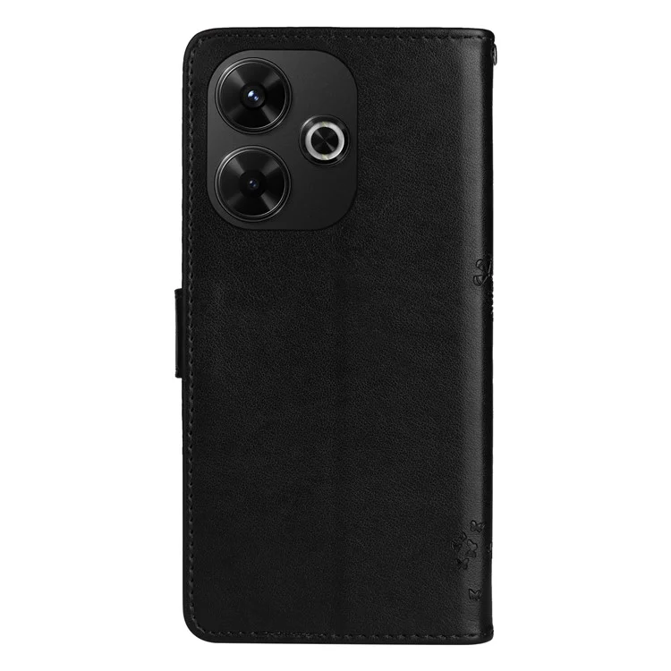 KT Imprinting Flower Series-3 Para Xiaomi Redmi 13 5G / 13 4G Estuche Cubierta de teléfono de cuero tipo billetera Patrón de árbol de gato - Negro