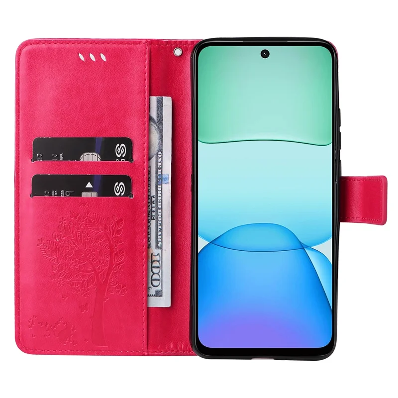 For Xiaomi Redmi 13 5G / 13 4G Phone Case with Stand Cat Tree Pattern Leather Wallet Mobile Cover - Rose